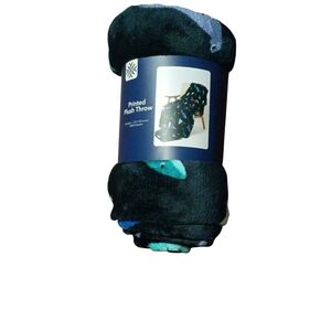 Plush Printed Throw Blanket - Black/Teal